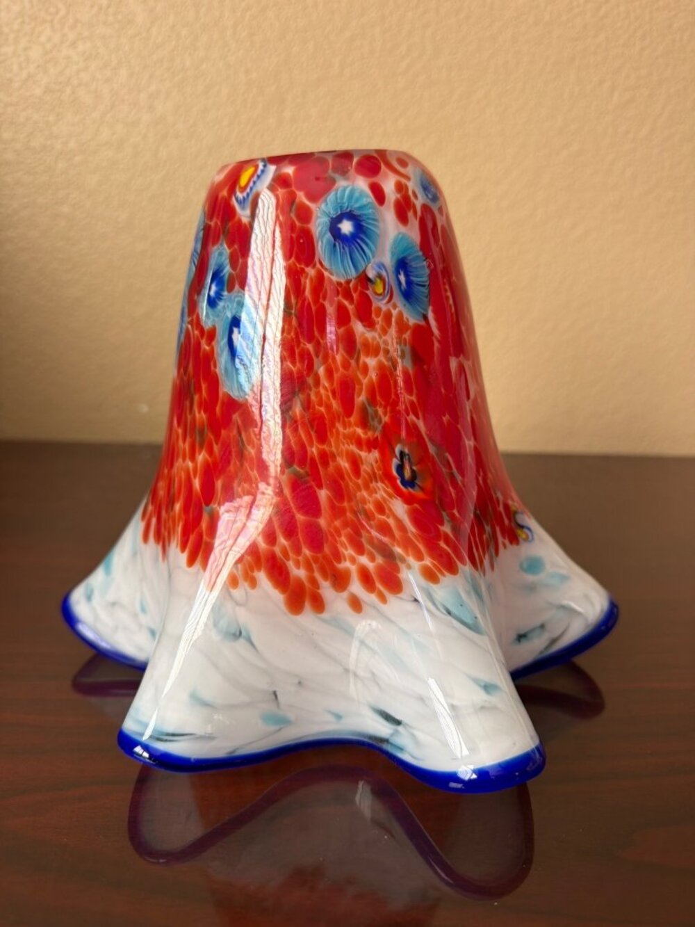 Hand Blown Murano Style Millefiori Art Glass Lamp Shade 1⅝" Fitter Ruffled Rim